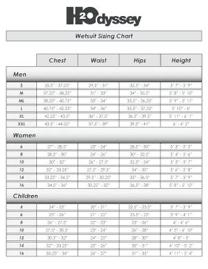 Fillable Online Wetsuit Sizing Chart Fax Email Print - pdfFiller