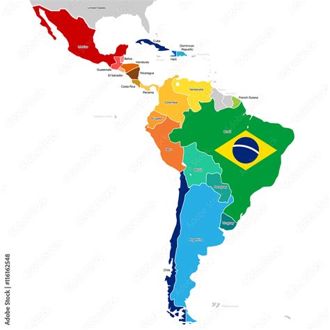 Countries of Latin America with names. Simplified vector map and Brazil ...