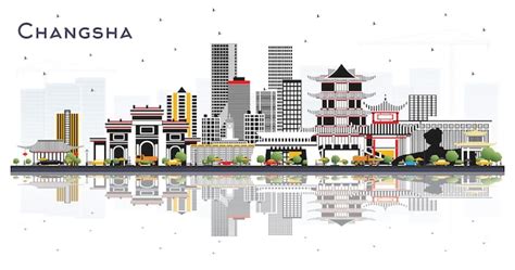 Premium Vector | Changsha china city skyline with gray buildings and ...