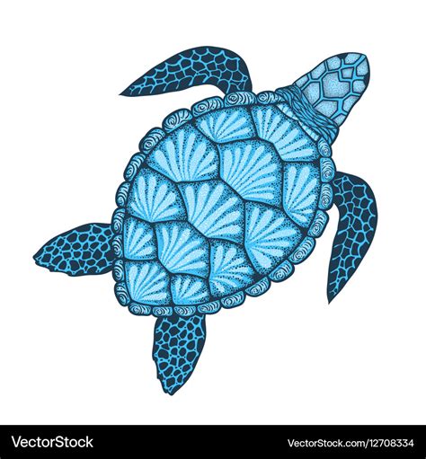 Sea turtle in line art style hand drawn design Vector Image