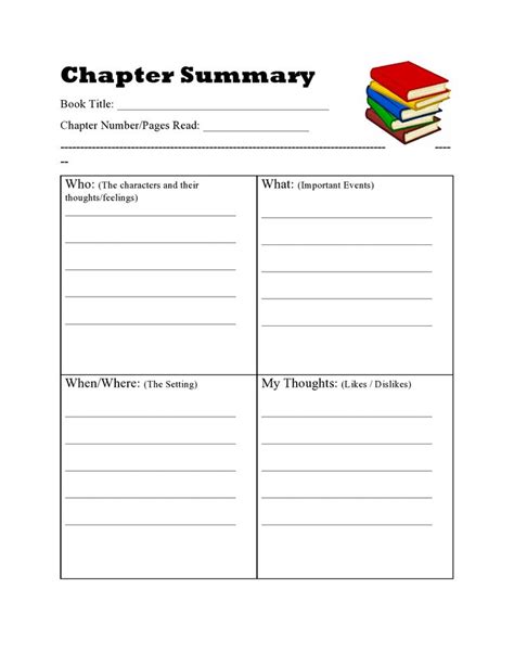 Homeschool Printables - Chapter Summary | Chapter summary, Summary writing, Book review template