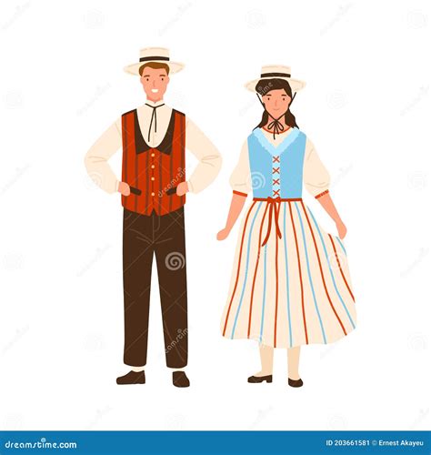 Swiss Couple Wearing Traditional Striped Costumes. Man In National Folk ...