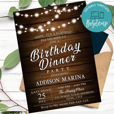 Printable Surprise Birthday Dinner Invitation Instant Download | Bobotemp