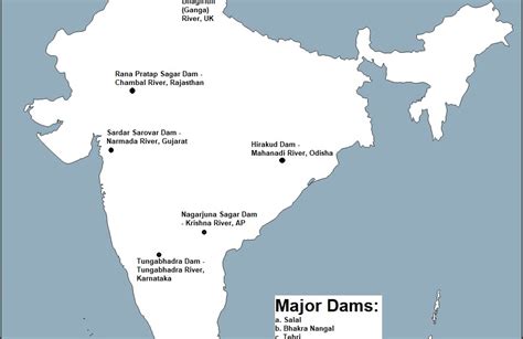 Class 10 CBSE Map Geography - Major Dams in India (Chapter - Water Resources)