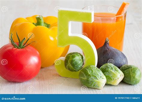 5 Five a Day Portion with Fresh Fruits and Vegetables Healthy Diet Lifestyle Concept Stock Image ...