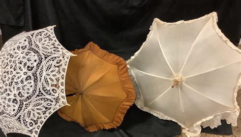 Lot - Vintage parasol (3) ranging in sizes from 22” to 36” made with ...