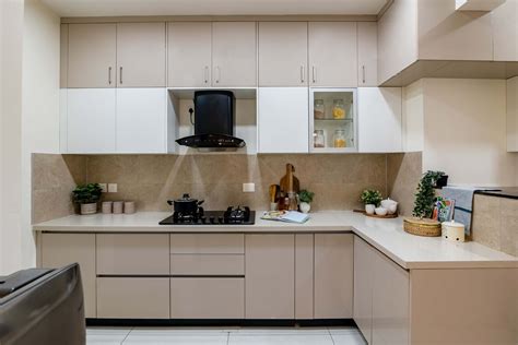 Beige Matte Ceramic Kitchen Tile Design | Livspace