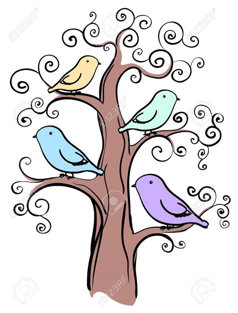 Easy Birds Sitting On A Tree Drawing With Colour - musingsofthemiddleschoolminds