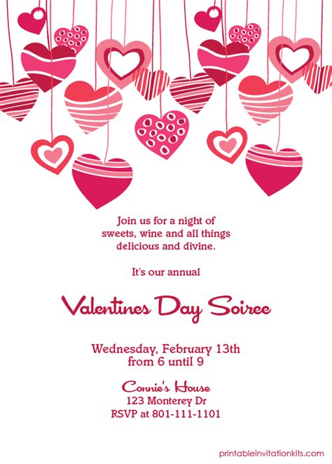 Valentine Party Invitations | Hearts Valentine Printable Invite