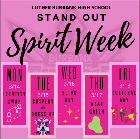 LBHS Spirit Week, 3/14 - 3/18 - Luther Burbank High School