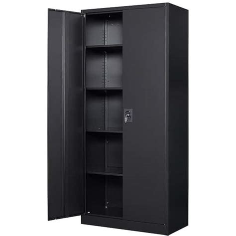 Mlezan Metal Garage Storage Cabinet in 31.5" W x 71" H x 15.7" D Black ...