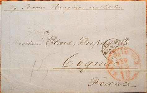 NEW YORK TO COGNAC FRANCE 1858 TRANSATLANTIC STEAMSHIP STAMPLESS FOLDED LETTER | MGJ Postal History