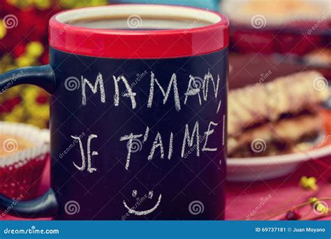 Breakfast and Text Maman Je T Aime, I Love You Mom in French Stock Image - Image of preparation ...