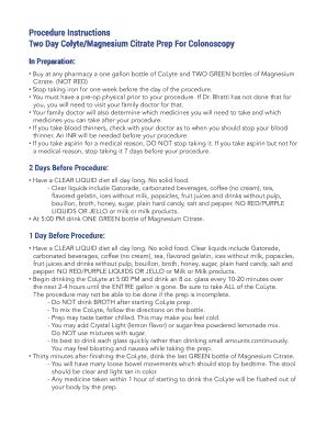 Fillable Online Two Day /Magnesium Citrate Prep For Colonoscopy Fax Email Print - pdfFiller