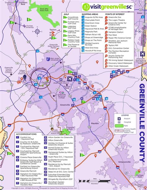 Greenville County Tourist Map - Ontheworldmap.com