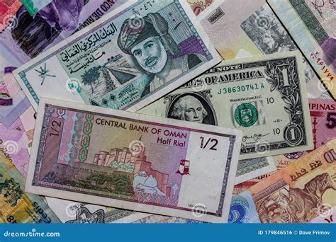 One US Dollar with Different Omani Rial Banknotes Stock Photo - Image ...