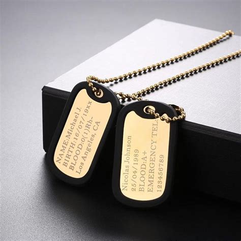 Engraving Military Double Dog Tags Rubber Personalized Necklace Anniversary Gifts For Men | Mens ...
