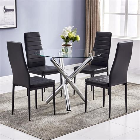 Winado 5 Piece Round Dining Table Set, Modern Kitchen Table and Chairs for 4 Person,Dining Room ...