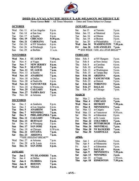 Colorado Avalanche 2024 Schedule - Cele Meggie