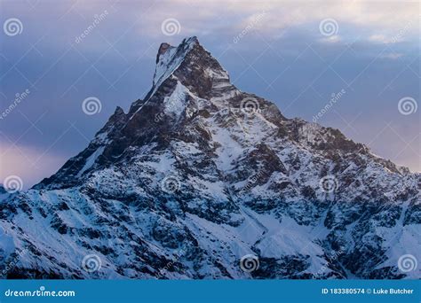 Fishtail Mountain at Sunrise Stock Photo - Image of winter, scenic ...