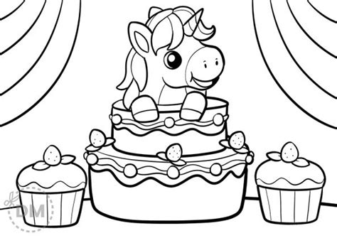 Cake Unicorn Coloring Page for Kids to Color and Decorate - diy ...