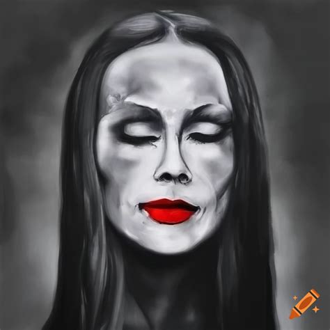 Black and white portrait of morticia addams in frank miller style on ...
