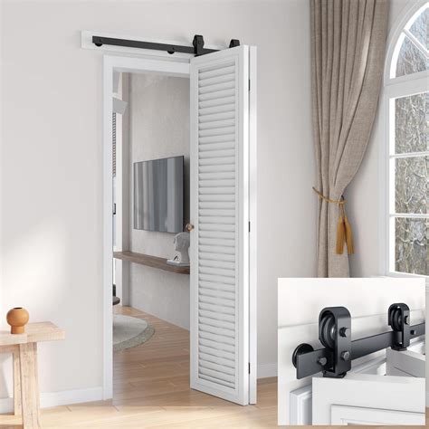 EaseLife 36" Bi-Folding Sliding Barn Door Hardware Track Kit for 2 Closet Door,Top Mount Roller ...