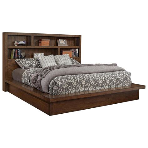 Riva Ridge Modern Loft Queen Bookcase Platform Bed in Brownstone | Nebraska Furniture Mart