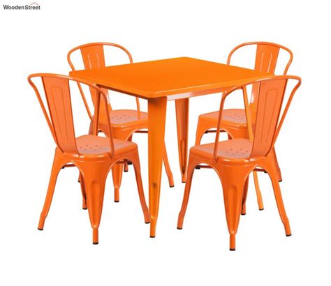 Buy Metal Industrial Dining Table Set with 4 Chairs (Orange) Online in India at Best Price ...