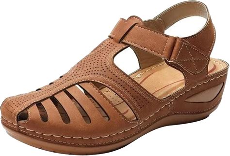 Amazon.com | Wedge Sandals for Women, Hollow Closed Toe Soft Leather Summer Casual Non-Slip ...