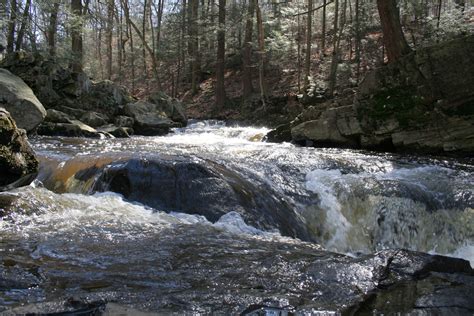 Water rushing towards us and over a waterfall. Hacklebarney State Park ...