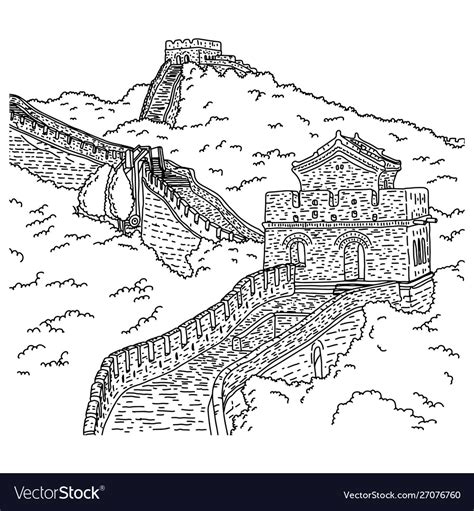 Great wall china sketch doodle Royalty Free Vector Image