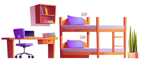 Cartoon student dormitory room interior Royalty Free Vector