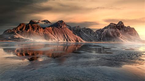 Coast Iceland Mountain Under Cloudy Sky 4K 5K HD Nature Wallpapers | HD Wallpapers | ID #54882