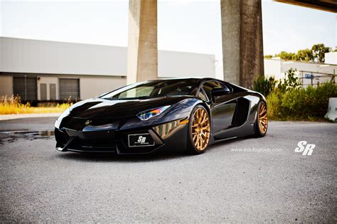 Black Lamborghini Aventador on Gold PUR Wheels - GTspirit