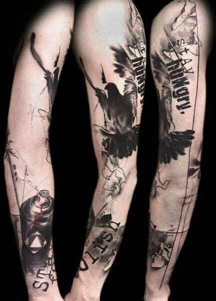 I love this style Just use books and favorite quotes, with ink splatter | Trash polka tattoo ...