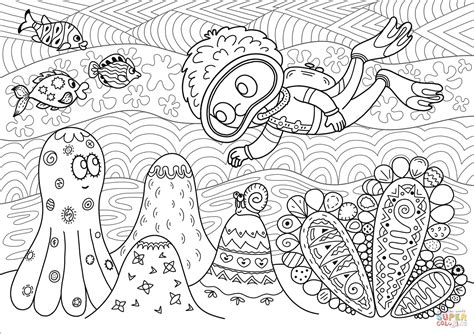 Diver Observing Coral Reef coloring page | Free Printable Coloring Pages