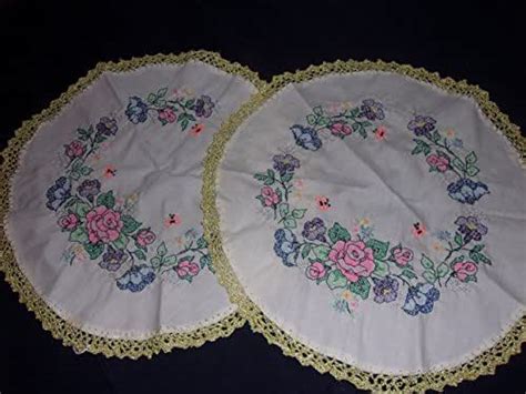 Amazon.com: Embroidered Dresser Scarves with Lace Edging, Circular Dresser Decor, Set of Two ...