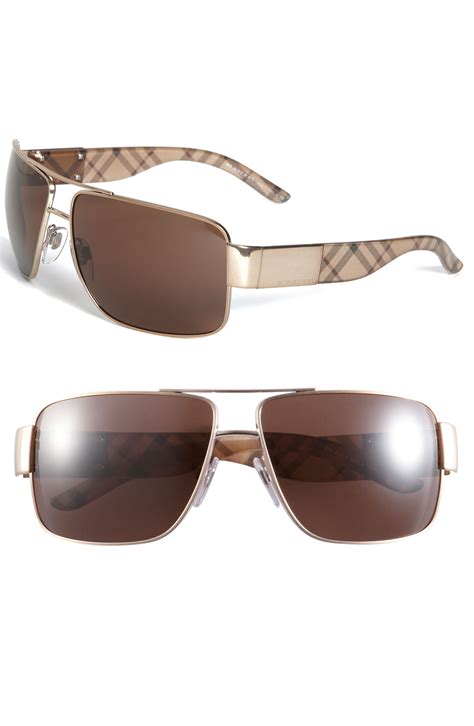 Burberry Check Rectangular Aviator Sunglasses in Brown for Men (tan check) | Lyst