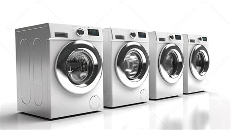 A Series Of Modern Laundry Machines Arranged In A Neutral White Setting ...