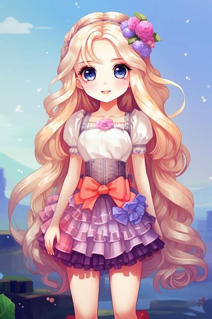 Premium AI Image | anime girl with long blonde hair and pink dress