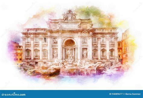 Trevi Fountain, Rome, Italy Stock Illustration - Illustration of baroque, rome: 94089677