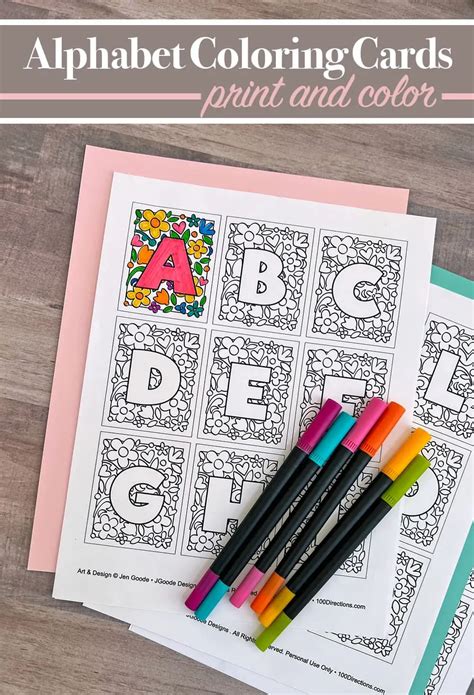 Mini Alphabet Coloring Cards with Flowers - 100 Directions