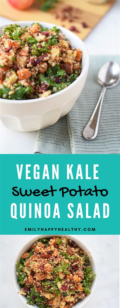 Perfect healthy thanksgiving side this vegan kale sweet potato quinoa salad has apples, pecans ...