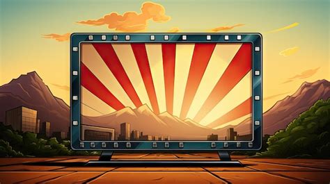 Premium AI Image | Cartoon illustration of a cinema screen monitor with a sunbeams and mountains ...