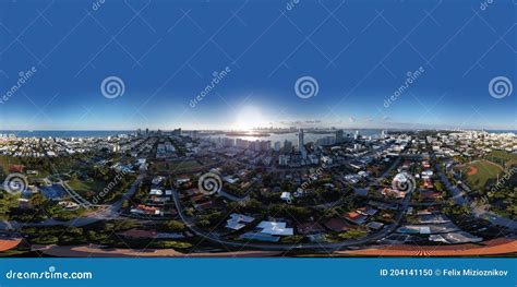 Aerial Sunset Spherical Panorama Miami Beach View of Bay Stock Photo ...