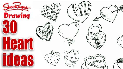 How to draw 30 different Valentines Hearts - YouTube