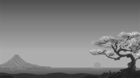 Japanese, Digital art, Minimalism, Simple background, Trees, Nature, Landscape, Mountians ...