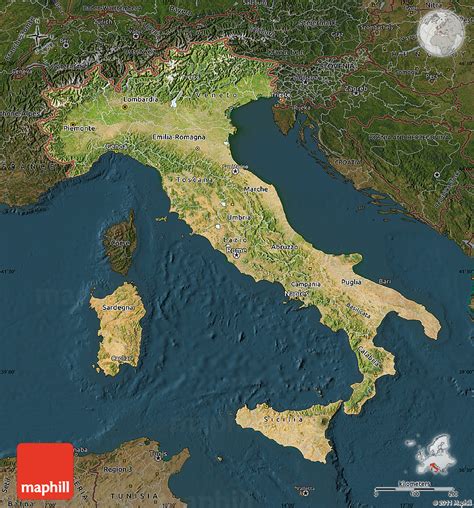 Satellite Map of Italy, darken