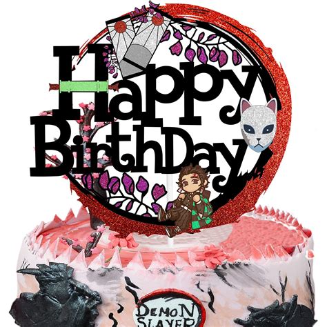 Buy Happy Birthday Cake Topper for Anime Theme Black Glitter Boy Girl Party Decorations - Anime ...